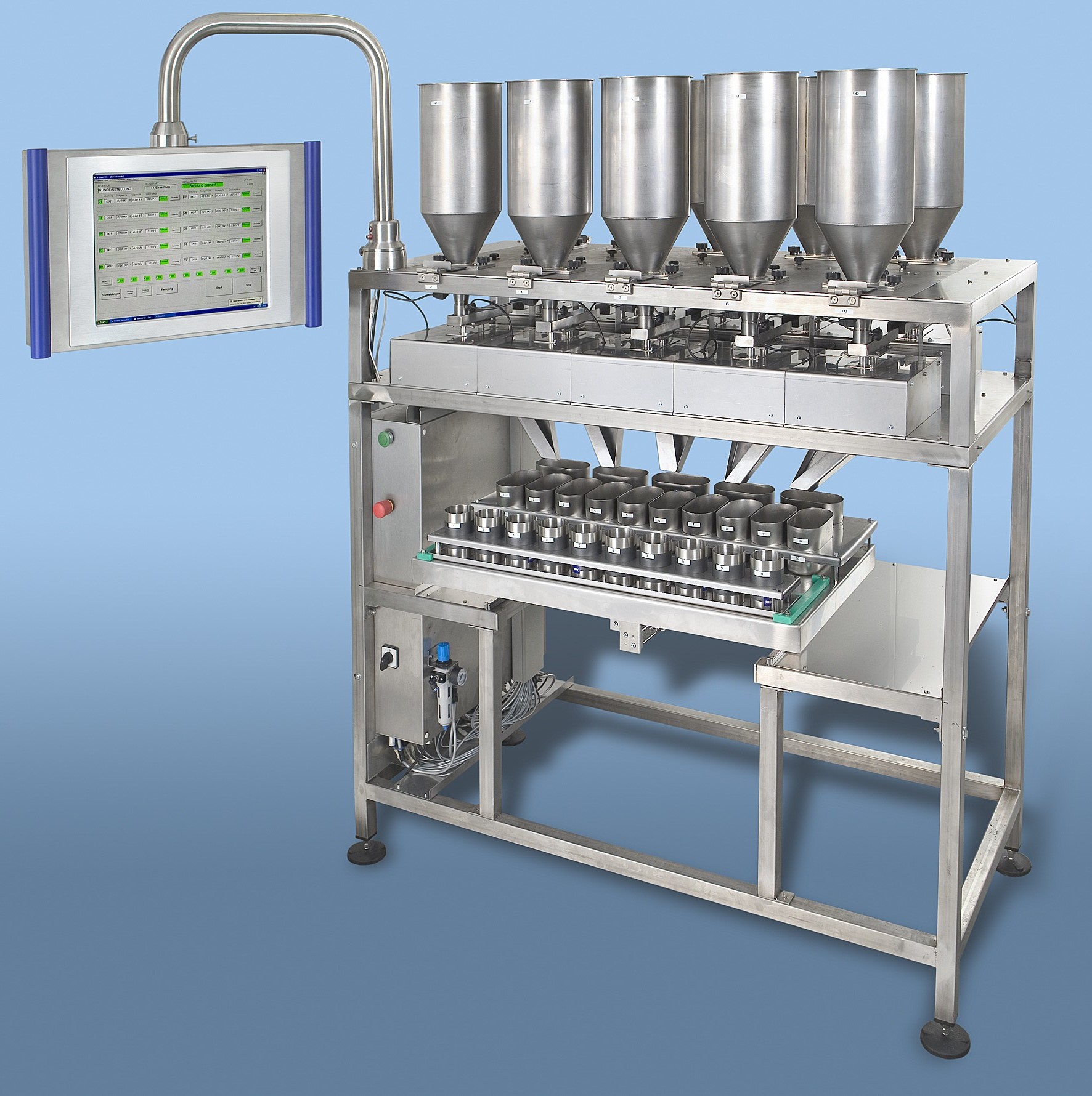 Batch weigher, filling unit, bag scales, bagging scales, Brake Pad weigher, dosing, dosing weigher, dosing scale, electronic scale, spice scale, fiber scale, small-volume scale, Smallest quantities filling scale, linear scales, Flour scale, multicomponent scales, mixing drum scales, powder scales, mixer drum level, tea scale, drum scales, weighing equipment, weighing machine, weighing system